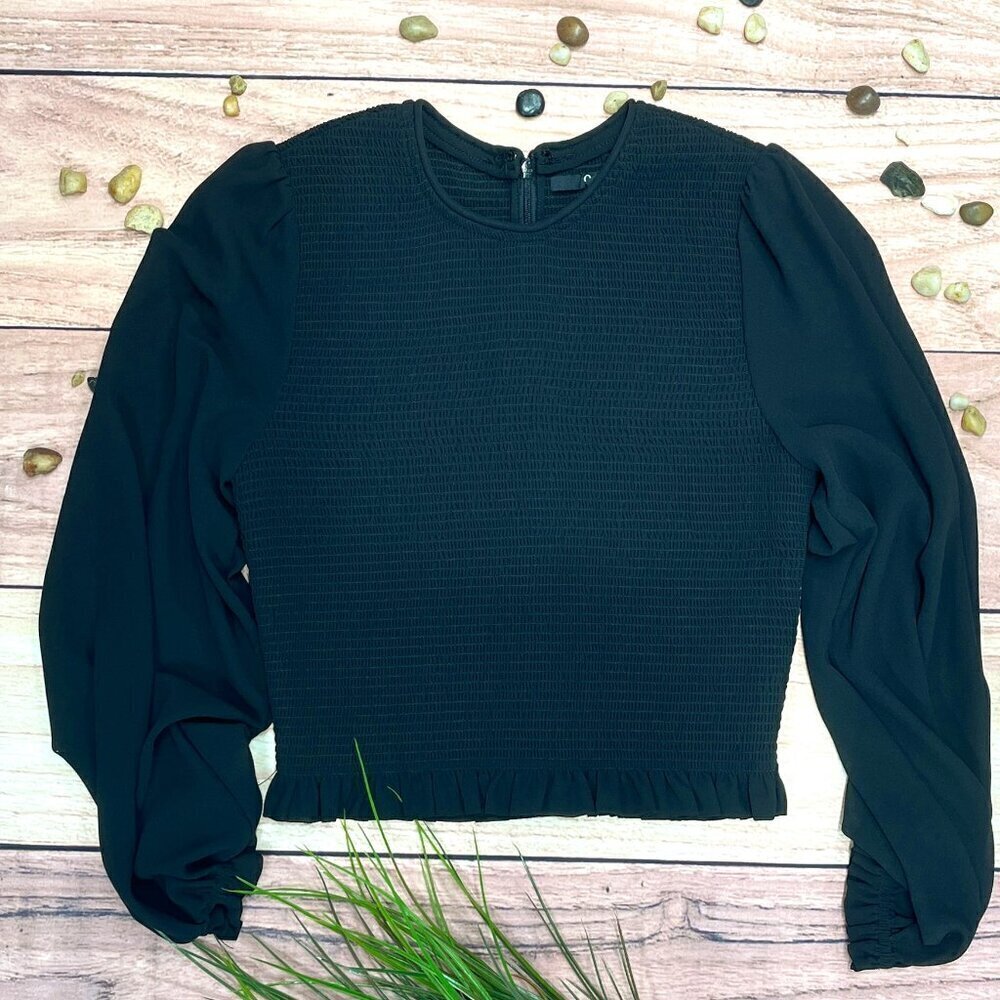 Quince Black Long Sleeve Crop Top